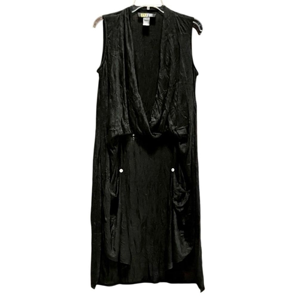 Pure Essence Pullover Sleeveless Sheer Duster Vest in Dark Black Women’s M